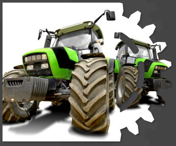 Green tractors isolated in white