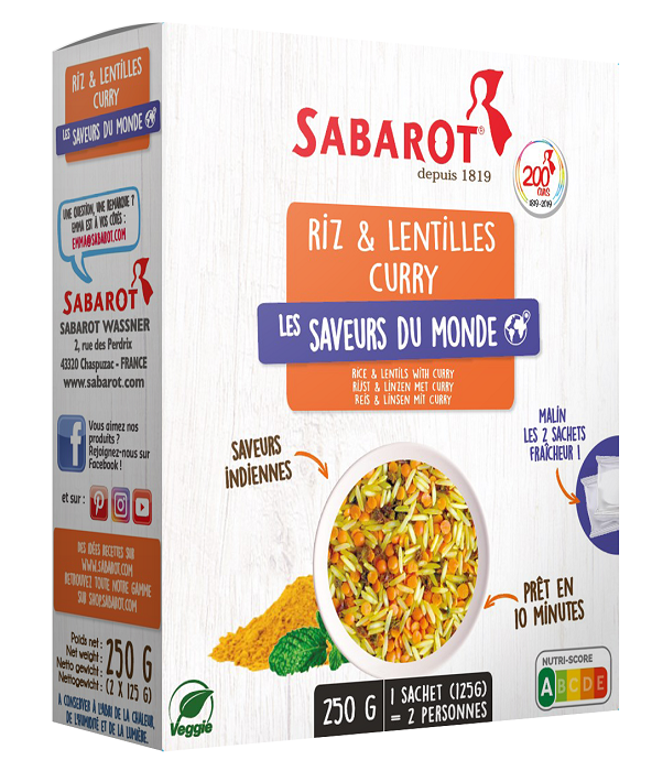 Mélange riz & lentilles, curry de Sabarot