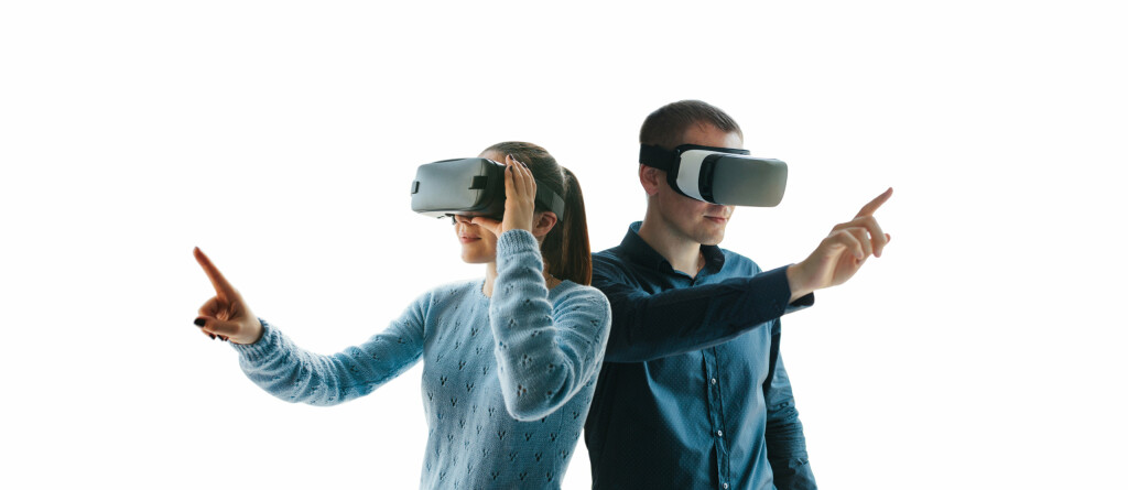 People in virtual glasses. VR