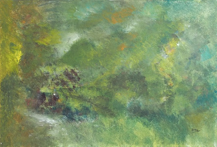 "La cabane verte", peinture abstraite acrylique. Pièce unique.