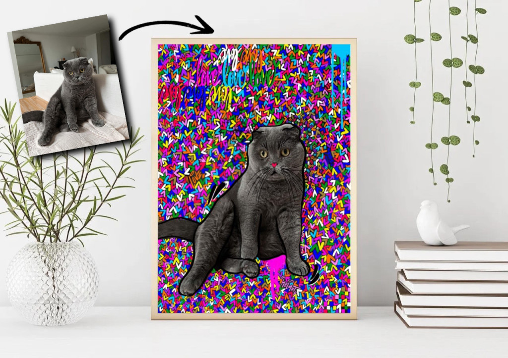 portrait de chat en illustration digitale par manon