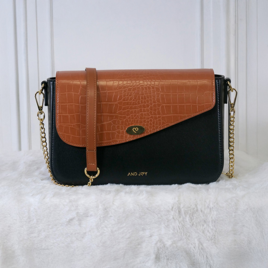 Sac noir - Croco caramel_C