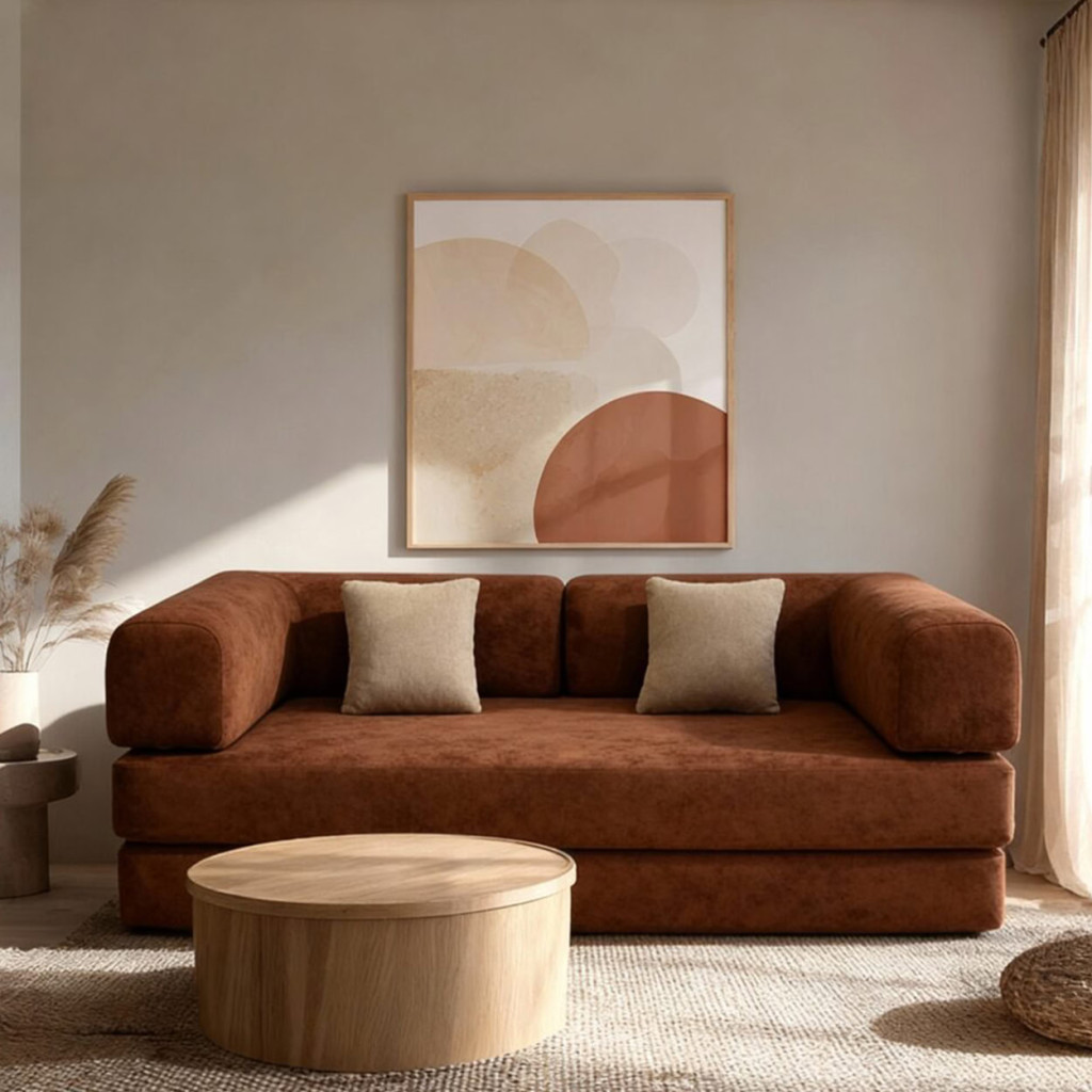 canape-velours-brun-coussins-beige-salon-cosy