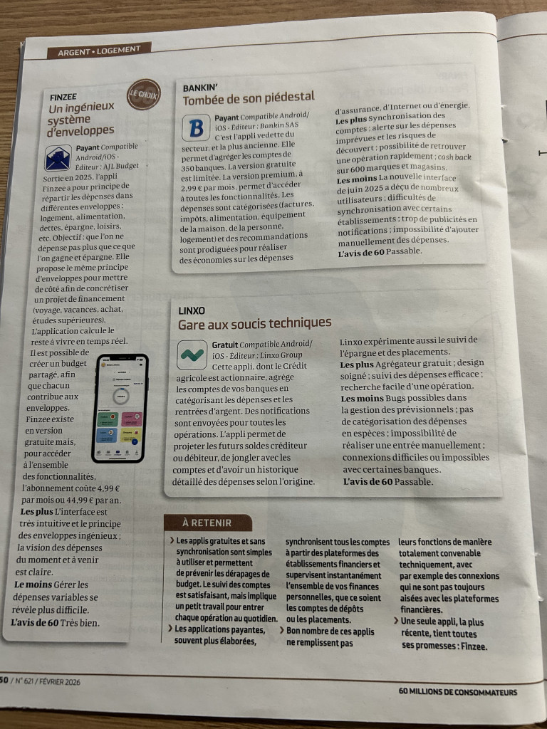 60 Millions de consommateurs Meilleur app budget